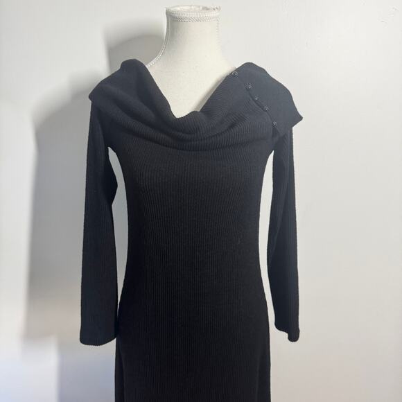 Culture Code Dress Women L Black Cowl Neck Minimal Modest Holiday Ribbed Y2K - Picture 3 of 8